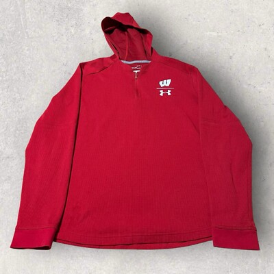 Wisconsin Badgers Sweater Mens Large Red Pullover 1/4 Zip Hoodie Streetwear 90s