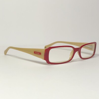 Authentic Chanel Glossy Red Beige Glasses Frames Italy 3091 c.838 51mm