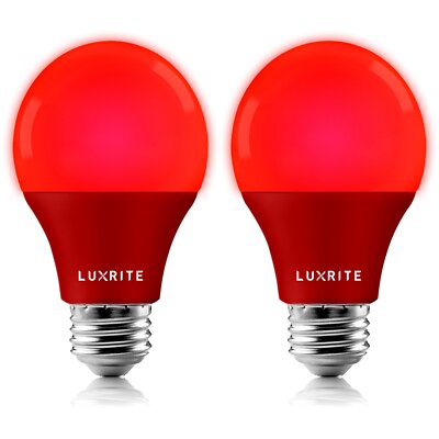 Luxrite A19 LED Red Light Bulb 60W Equivalent UL Listed E26 Base 2 Pack