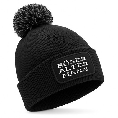 Bommelmütze Strickmütze mit Spruch Böser alter Mann Mütze Unisex Wintermütze
