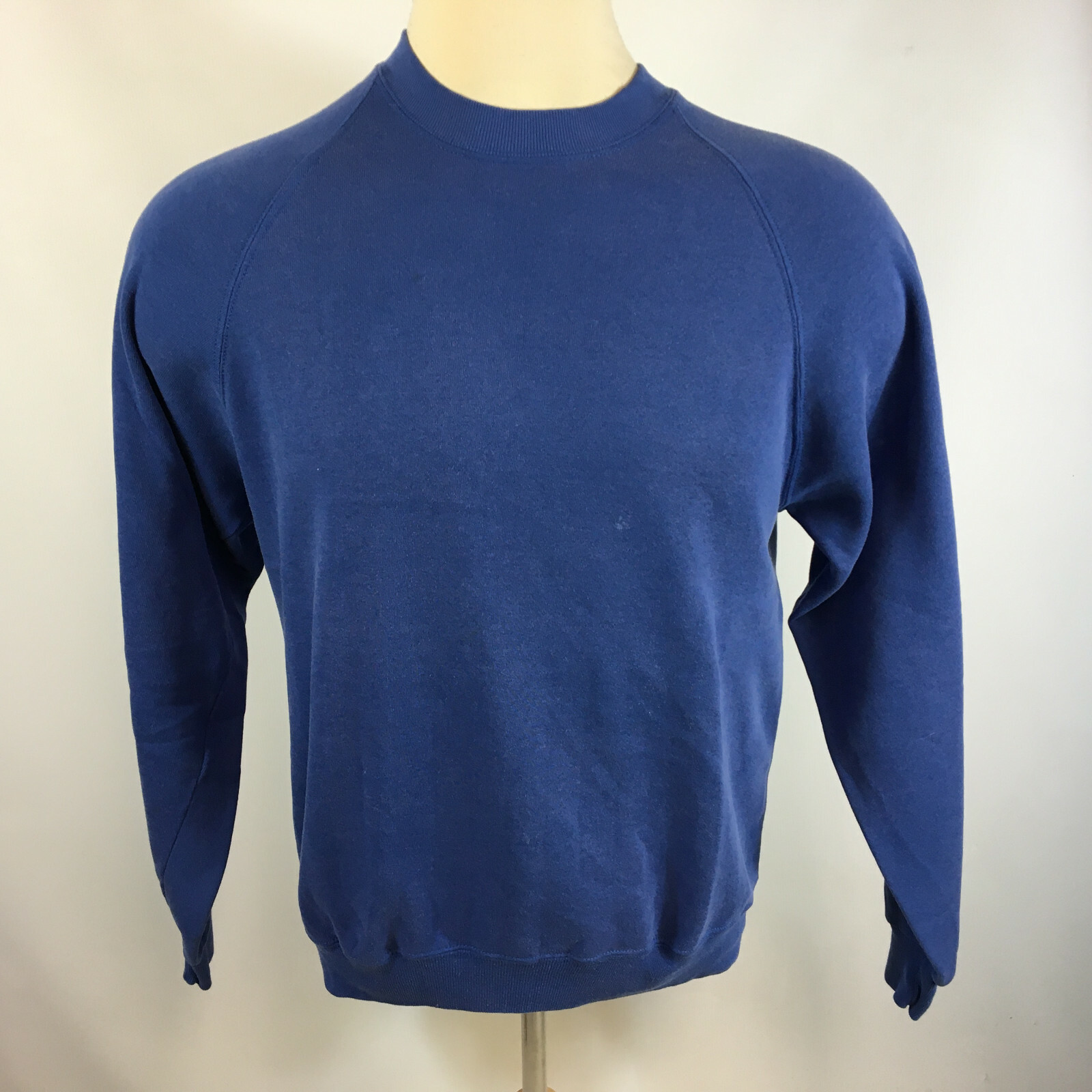 Vintage 80s 90s Blank Plain Royal Blue Sweatshirt Distressed Thin Worn Grunge US