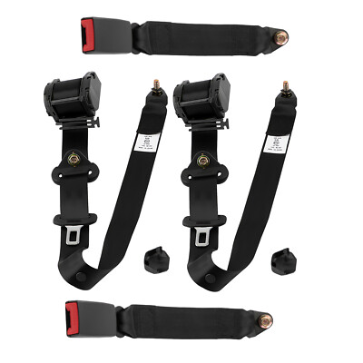 2x Retractable 3 Point Seat Belts for Cars Vehicle Adjustable Safety Belts Kit