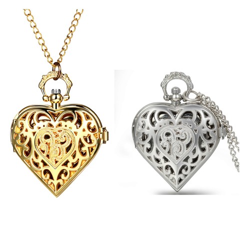 【うっちー】heart shaped pendant top Women Retro Heart Shaped Quartz Pocket Watch Pendant