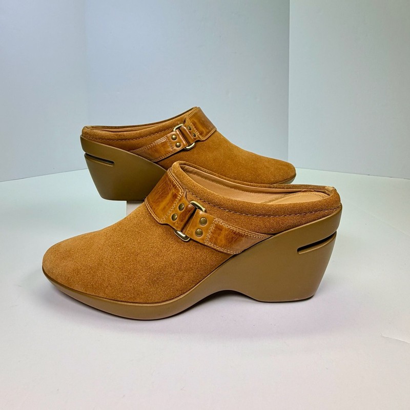 Cole Haan Women's Brown Suede Wedge Mule Clogs with Buckle Detail Size 8.5 B