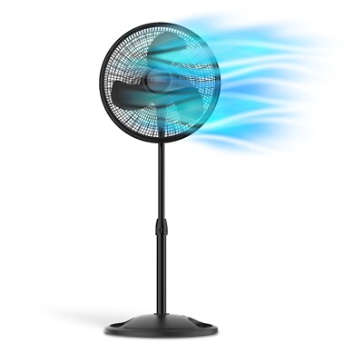 Lasko 16'' Oscillating Adjustable Pedestal Fan with 3-Speeds, 47'' H, Black, S1650