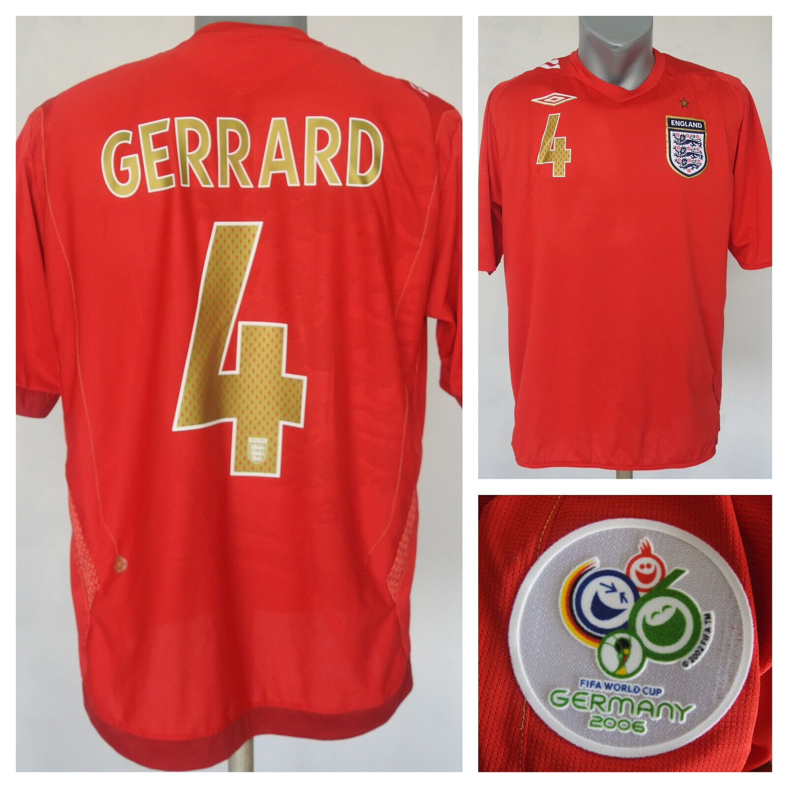 England World Cup 2006 Away Jersey #4 Gerrard Umbro Red England World Cup 2006 Away Jersey #4 Gerrard Umbro Red