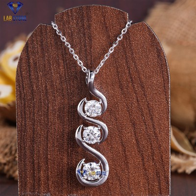2.00 TDW Round Cut Diamond Pendant by Labstone 18kt White Gold