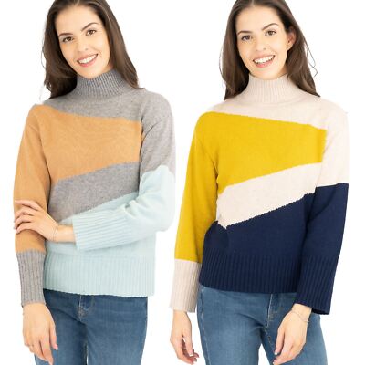 M&S Womens Jumper Wool Knit Turtle Neck Mid Weight Beige Yellow Grey Pink Soft