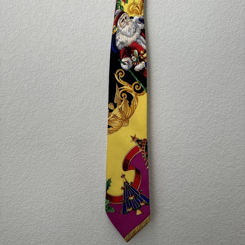 GIANNI VERSACE yellow silk tie Santa Claus print, 1990s