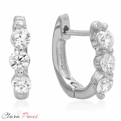 Pre-owned Pucci 0.48ct Round Cut Hoop Lab Created Diamond Solid 18k White Gold Earrings In G-h