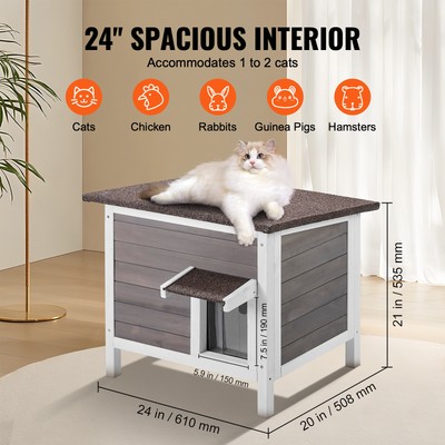 VEVOR Outdoor Cat House Wooden Feral Cat Shelter with Roof & PVC Door Flaps