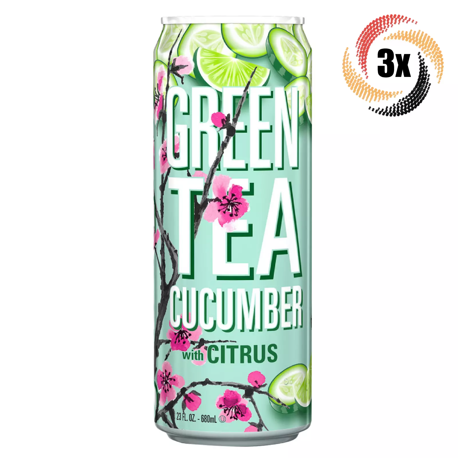 3x Cans Arizona Green Tea Cucumber With Citrus Flavor | 23oz
