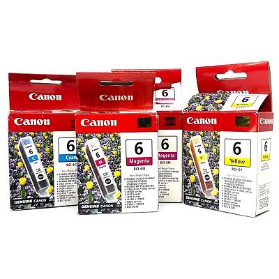 Canon BCI-6C BCI-6M BCI-6Y Cyan Magenta Yellow Ink 4 Pack Bundle New