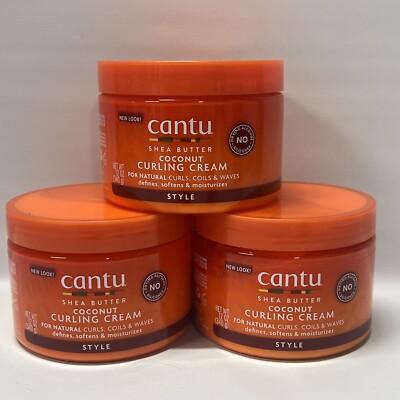 3x Cantu Coconut Curling Cream with Shea Butter for Natural Hair 12 oz EACH NEW
