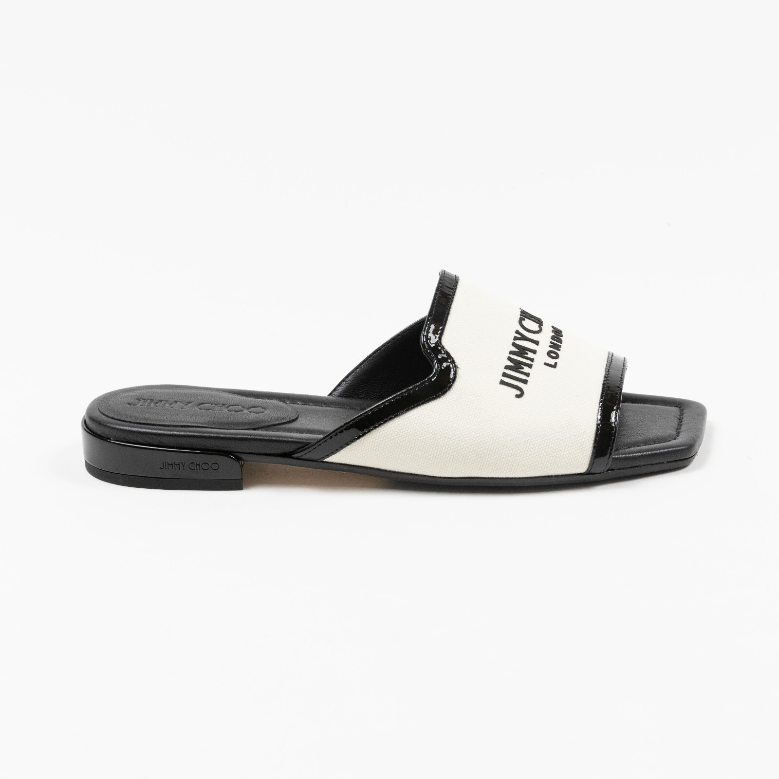 Jimmy Choo Women Nako Flat Sandals Black/White Size 38.5 EU