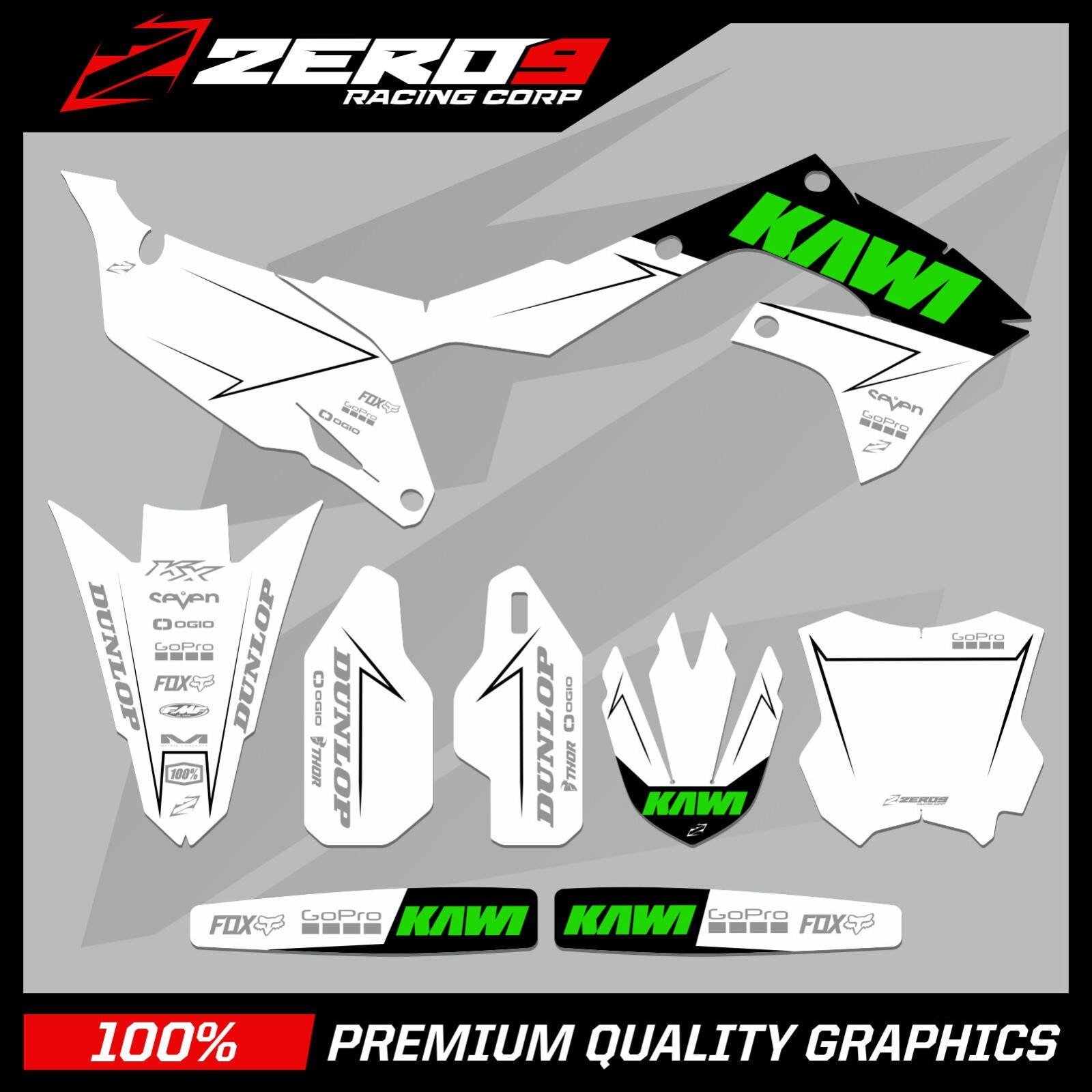KAWASAKI MOTOCROSS GRAPHICS KIT MX DECALS : KX KXF 65 85 125 250 450 PULSE WHI