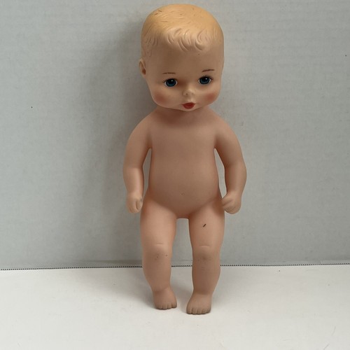 Vtg First Bathtime Water Baby Doll Molded Hair Painted Eyes Rubber Body