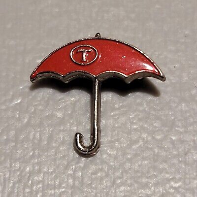 Travelers Insurance Red Umbrella T Vintage Lapel Pin Silver Toned Advertising