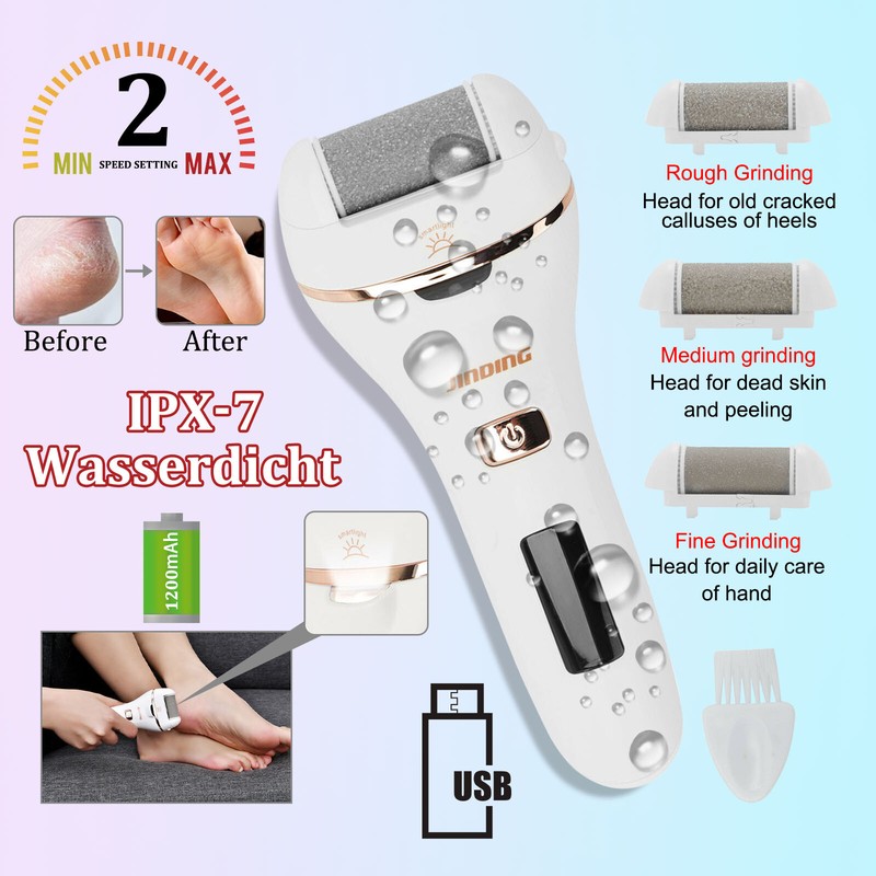 Hornhautentferner elektrisch Set Fußpglege Pediküre Hornhaut Raspel mit 3 Köpfe
