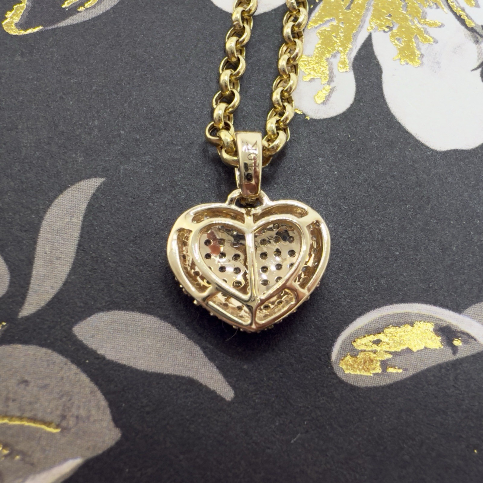 10k Yellow Gold Genuine Diamond Heart Pave Pendant, New - Picture 6 of 11