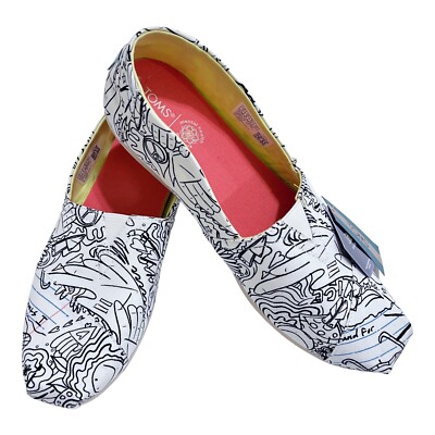 Toms Alpargata Womens US 10 White Coloring Book Print Ortholite Comfort Shoes