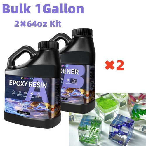 Crystal Clear Bulk 1 Gallon Kit Epoxy Resin No Bubble easy mixing - (2X 64OZ)