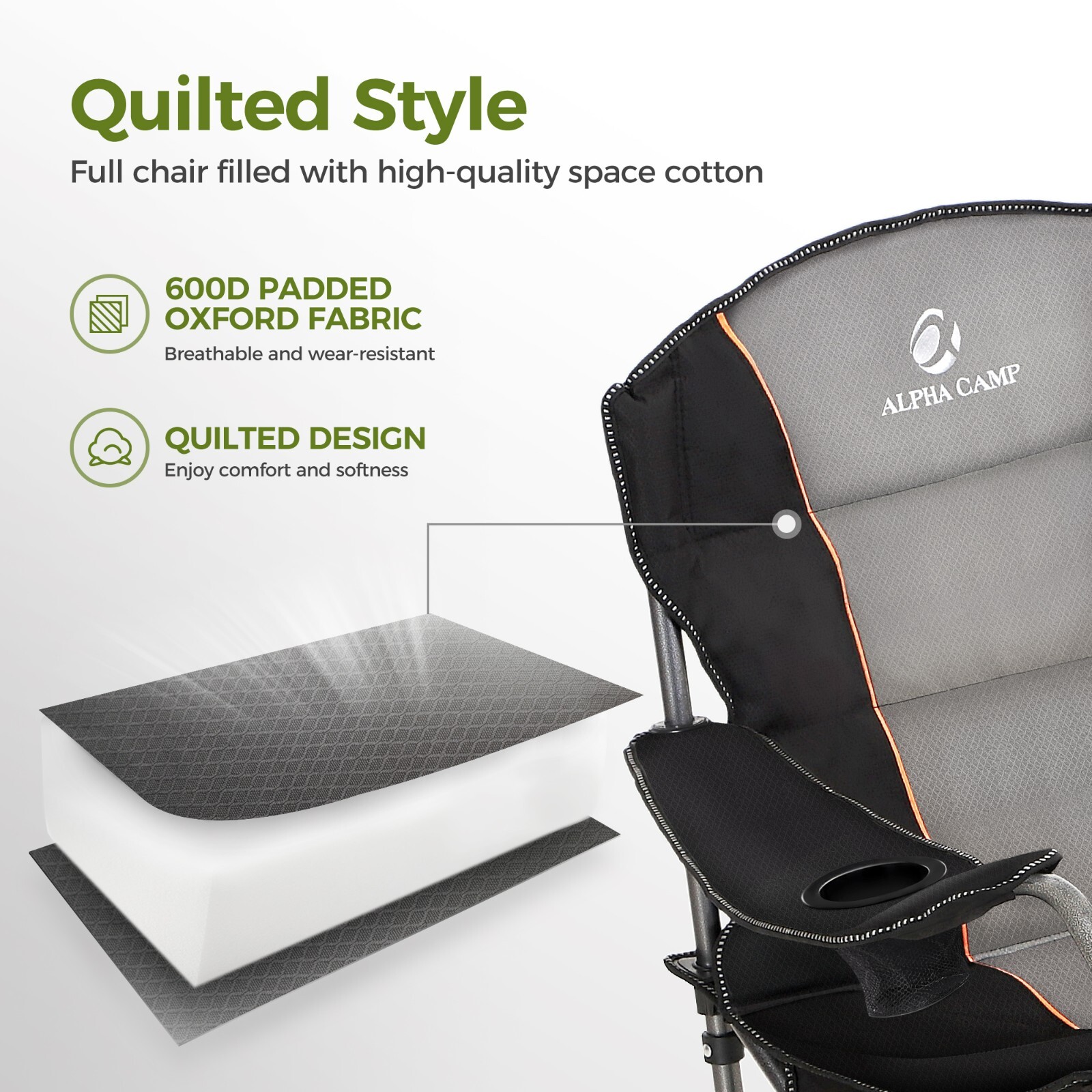 ALPHA CAMP Padded Camping Chair Heavy Duty Folding Chair w/ Cup Holder Oversized