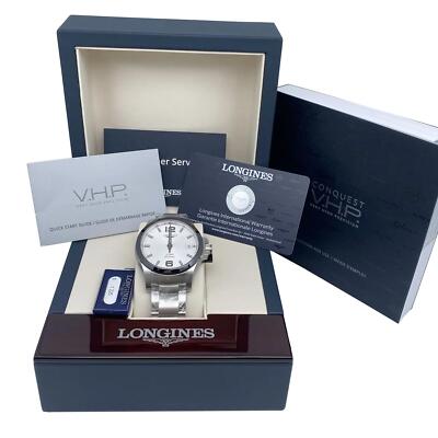 Pre-owned Longines Conquest V.h.p. 41mm Steel Ceramic Silver Dial Mens Watch L3.719.4.76.6