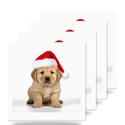 Chinook Puppy pom-pom on left Christmas Coasters Set of 4 Ceramic Cork Back