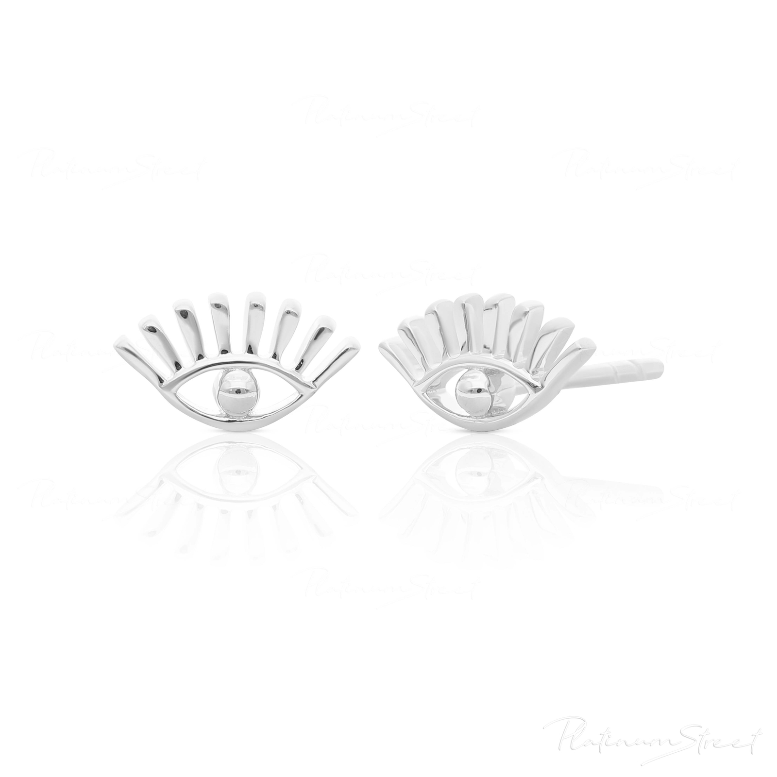 Solid 950 Platinum 8x4 mm Evil Eye Studs Earring -International Women’s Day Gift