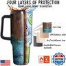 Rcvlauf Fishing Tumbler with Handle and Straw Fish Cup Coffee Travel Mug Fishing Gifts for Dad Papa Husband Fisherman Fathers Day,Anniversary,Christmas,Birthday-40 oz Wood Grain Fishings