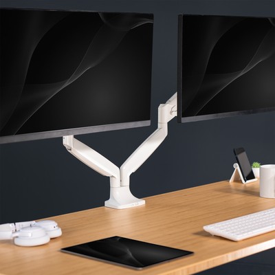 VIVO White Dual Ultrawide 40" Monitor Desk Mount with Pneumatic Spring Arms