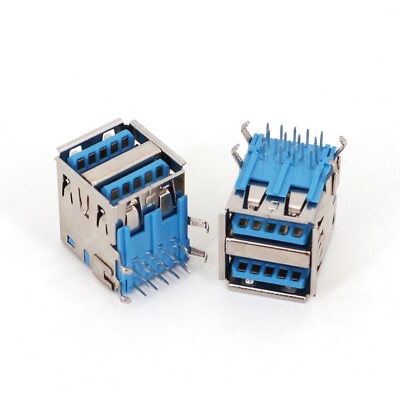 10Pcs USB 3.0 Type A Female Dual Port Right Angle DIP Socket PCB Mount Connector