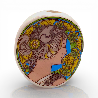 Vintage 70's NIKI Ceramic Smoke Stone - Woman Alphonse Mucha - Japan