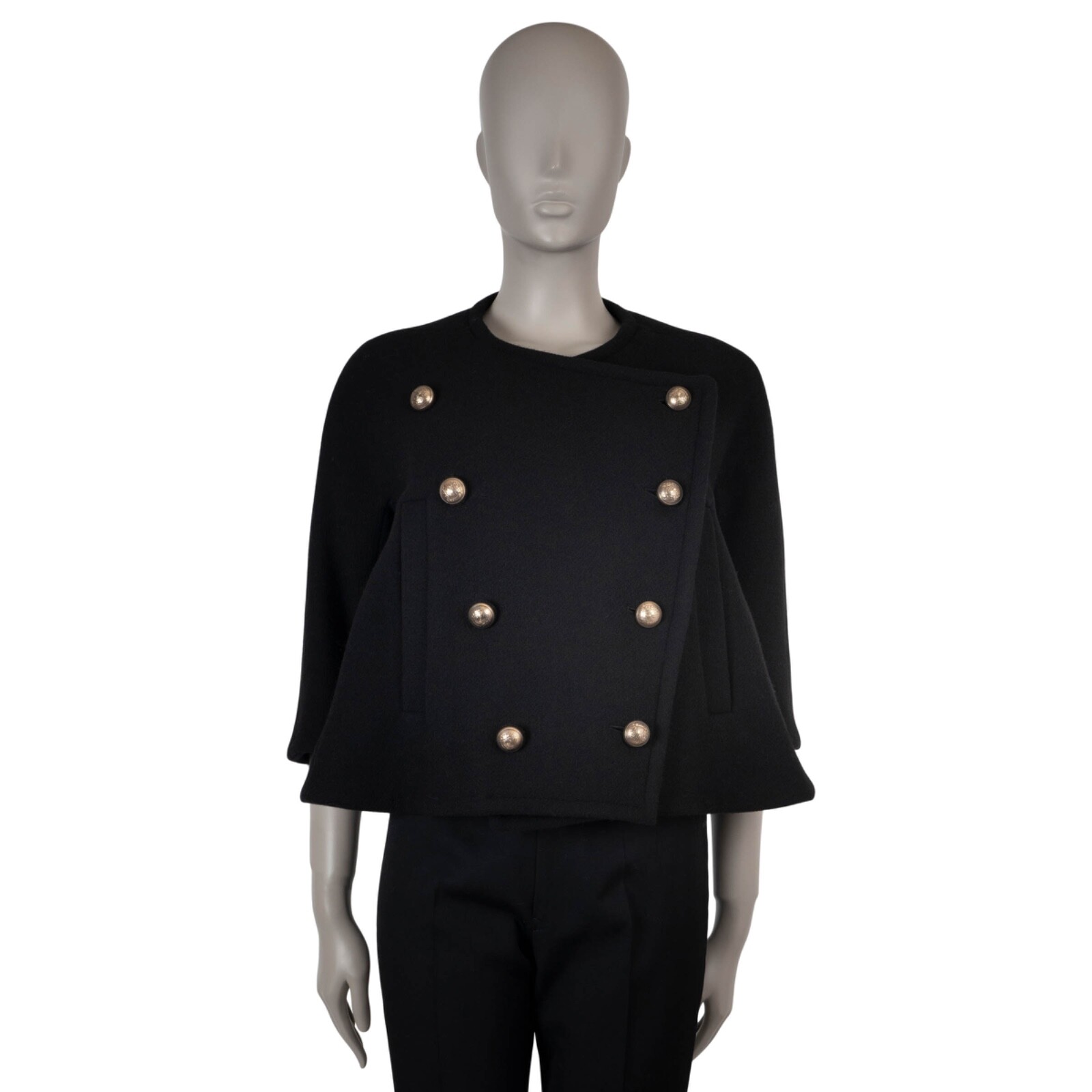 70739 auth CHLOE black wool 2015 DOUBLE BREASTED CROPPED