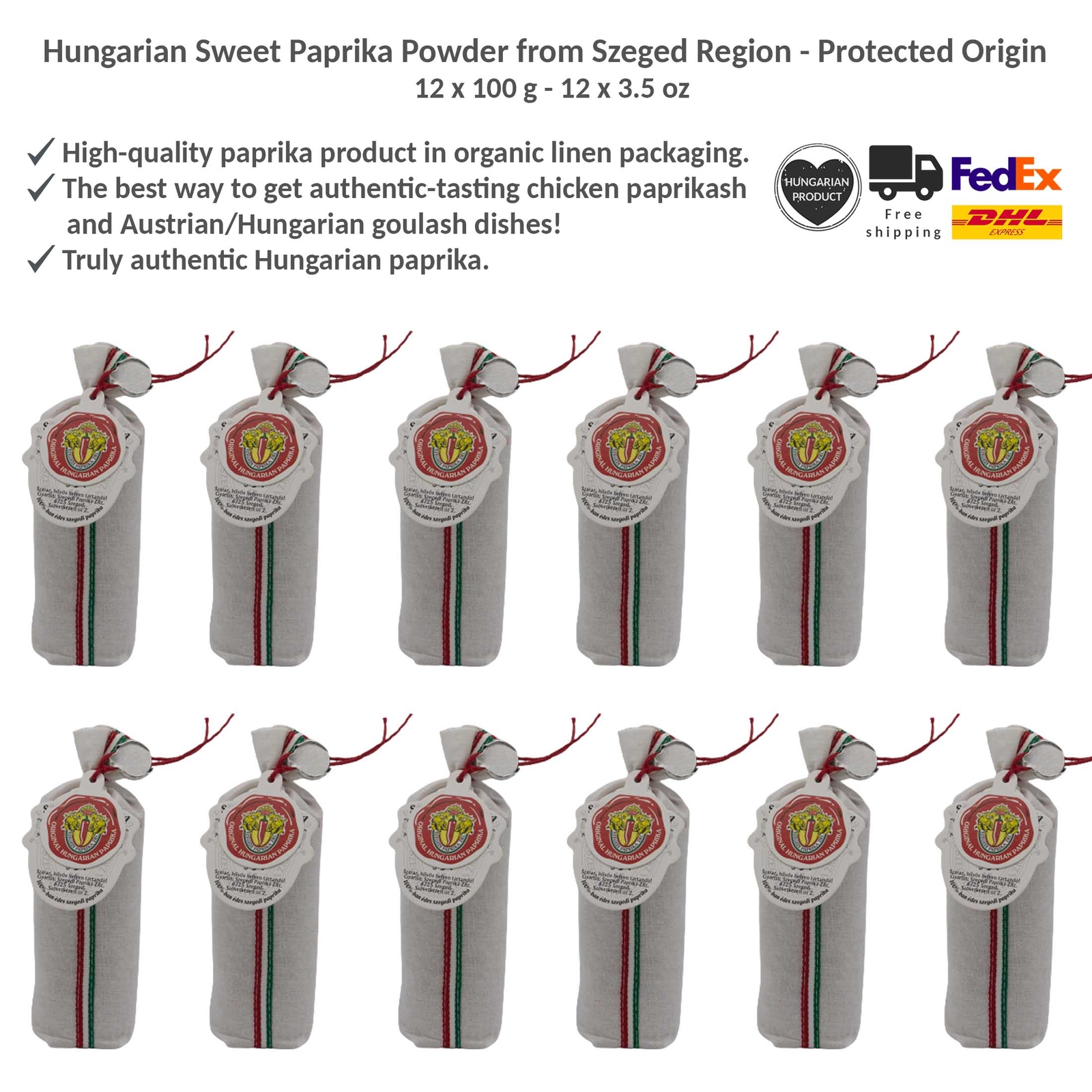 Protected Origin Szegedi Sweet Paprika Powder for Goulash and Paprikash 12x100g