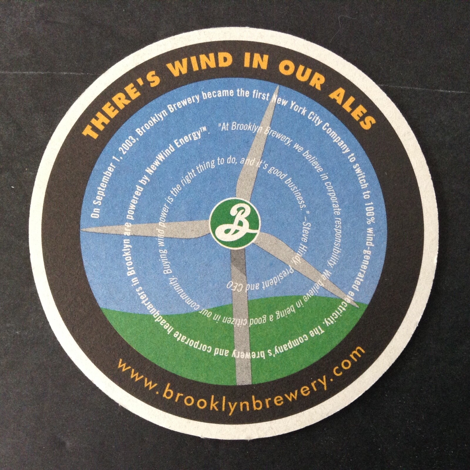 VINTAGE Beer Memorabilia Coaster BROOKLYN BREWERY “There’s Wind In Our Ales”