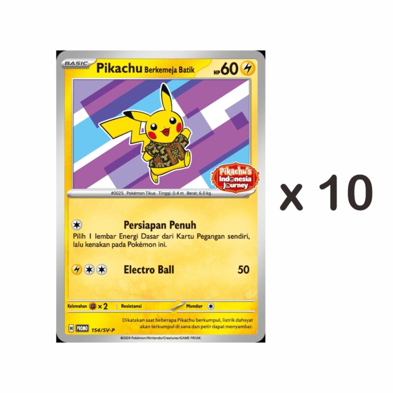 Lot 0f 10 Pokemon Pikachu Berkemeja Batik Promo SV-P Xatu Ver. TCG