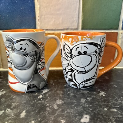 Tigger Disney Store exclusive Mug 3D Tiger x2 sketch style 