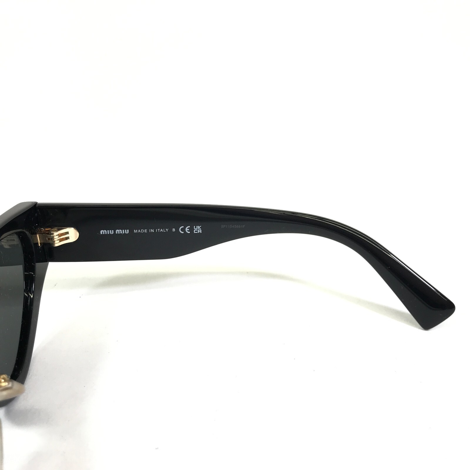 Pre-owned Miu Miu Sunglasses Smu03z 1ab-5s0 Polished Black Gold Cat Eye Frames 54-17-140 In Gray