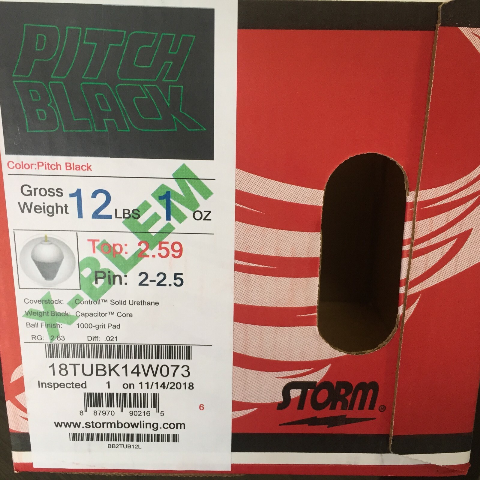 Storm Pitch Black Solid Urethane  bowling ball 12 LB.  NEW IN BOX!