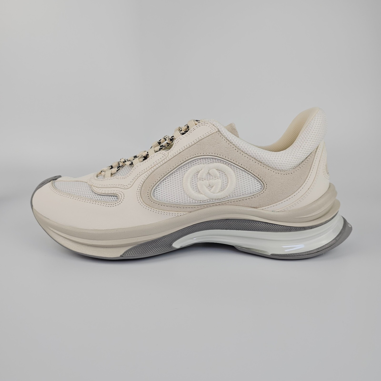 スニーカー [GUCCI] Women's Run GG Sneakers GUCCI Run GG Women's White/Beige Leather Low Top Sneakers