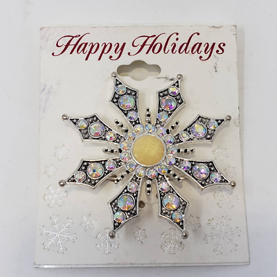 Kohls Happy Holidays Snowflake Brooch Pin Silver Tone AB
