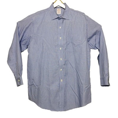 Brooks Brothers Madison Blue & White Gingham Check L/S Ctn Btn Down Size 16.5/34