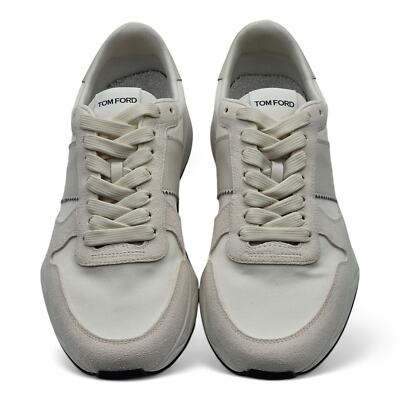 Pre-owned Tom Ford Jagga Leather-trimmed Suede And Mesh Sneakers In White Size 8