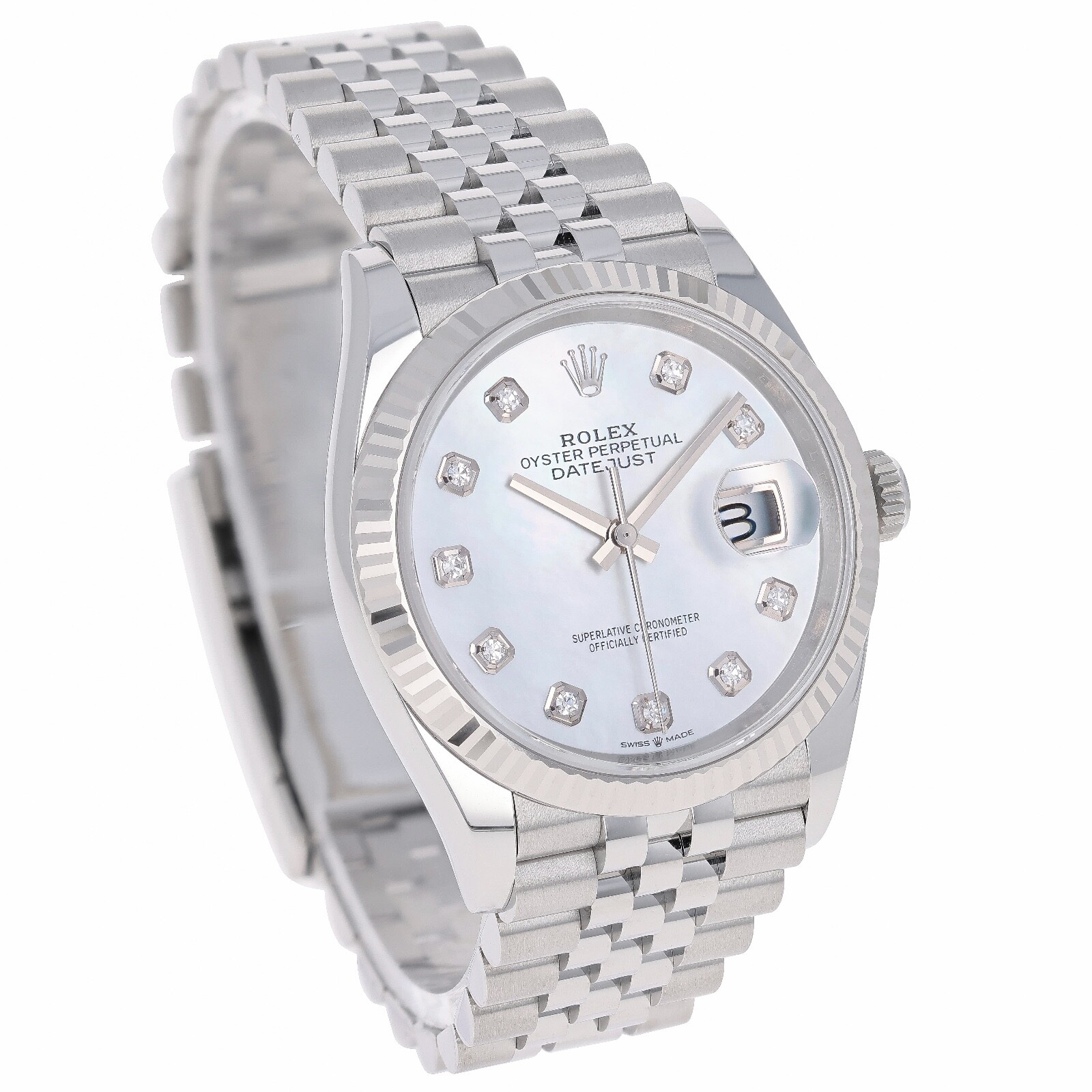 Pre-owned Rolex Datejust 36 Mm 126234 Mother Of Pearl Unworn 2024 White Mop Jubilee