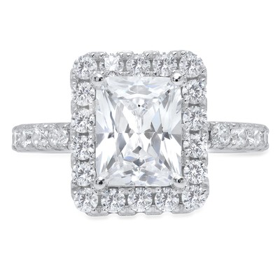 Pre-owned Pucci 4.0ct Simulated Diamond Emerald Round Halo Statement Promise Ring 14k White Gold In White/colorless