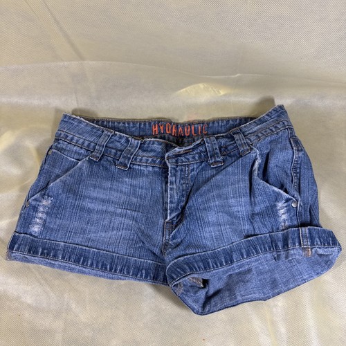 【hoakin is super 】 DENIM SHORTS Hydraulic Denim Shorts SZ 7/8 -Super Low Metro -Cut Offs