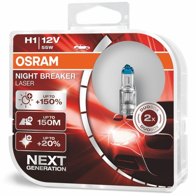 Osram Night Breaker Laser Car Headlight Light Bulbs | H1 55w | 2 Bulb Pack