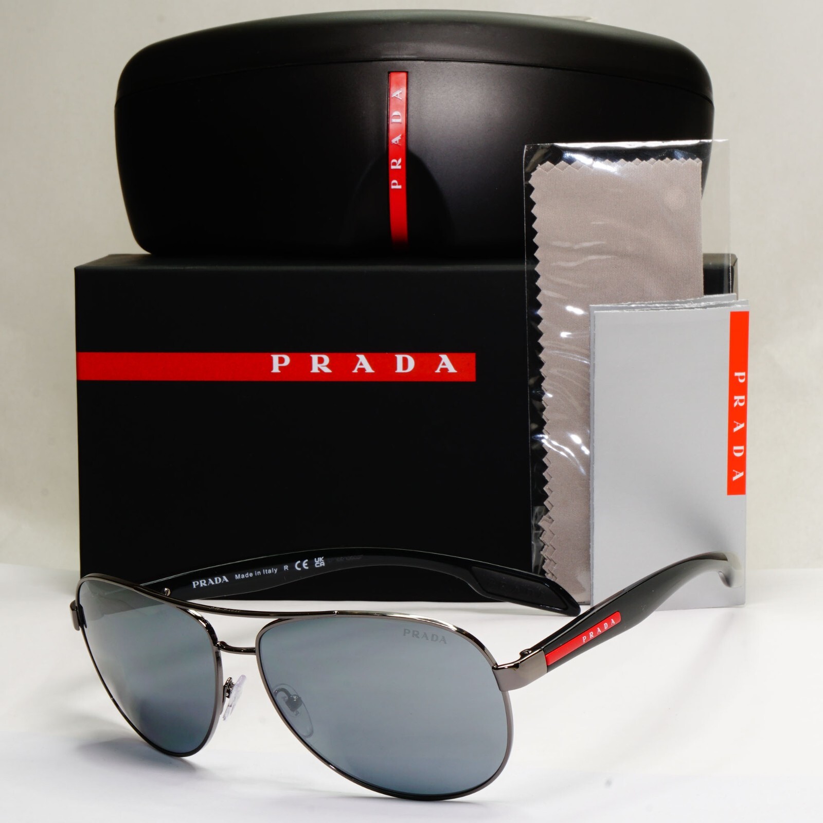 Prada Sunglasses Black Grey MIrror Pilot Gunmetal PS53PS SPS 53P 5AV-5L0  62mm 8053672793048 | eBay UK